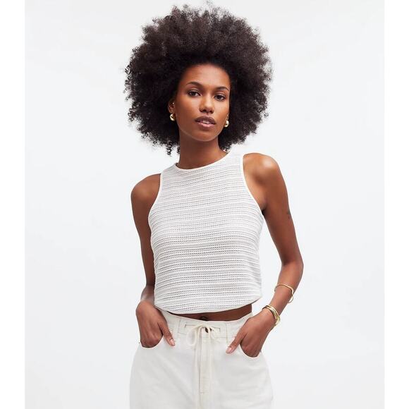 NWT Madewell Crochet-Knit Cutaway Tank In Lighthouse Size Large - Picture 1 of 7